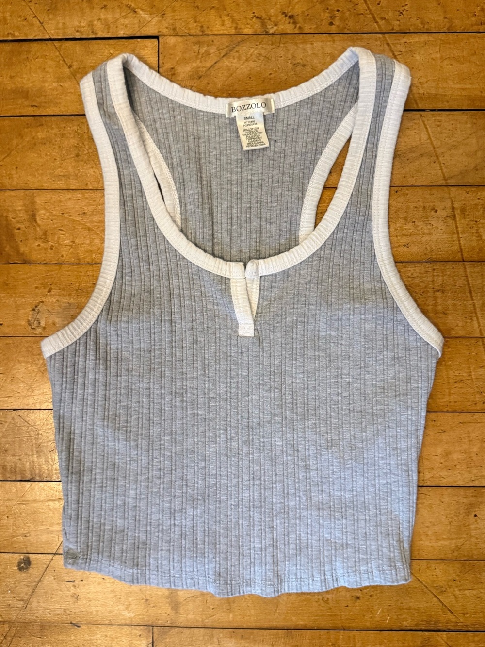 Bozzolo Light Gray Ribbed Tank with White Trim